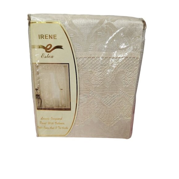 Irene Estex Jacquard Panel With Lace Valance Voile Liner and 2 Tie-backs 60x63 B - Picture 7 of 12